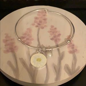 White Pearl Bracelet with Flower Dangle